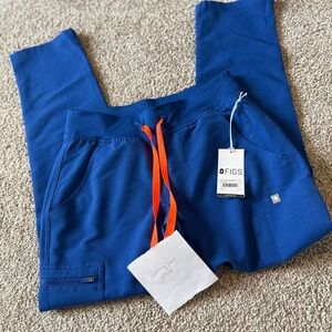 Figs Blue Jogger Pants with Orange Drawstring